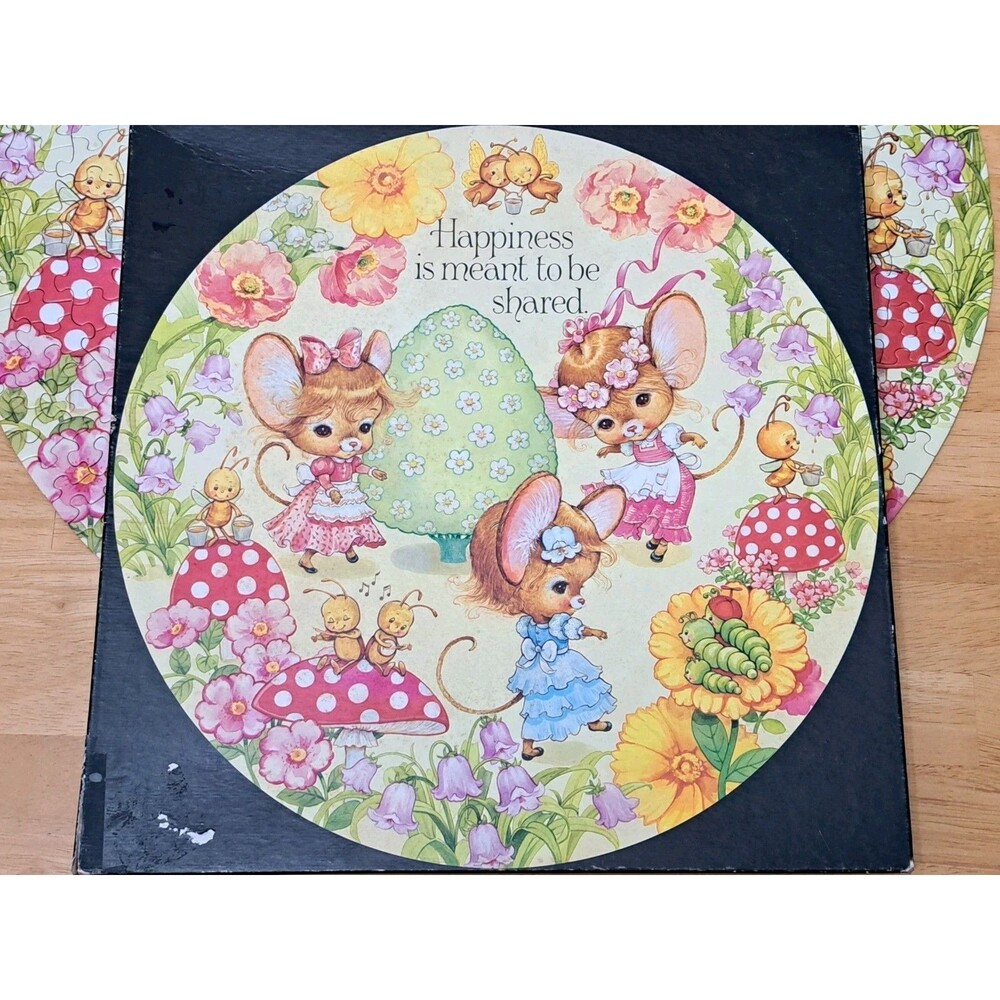 Hallmark Springbok Circular Jigsaw Puzzle Happyland Cute Mice VTG 1983 COMPLETE - Picture 2 of 7